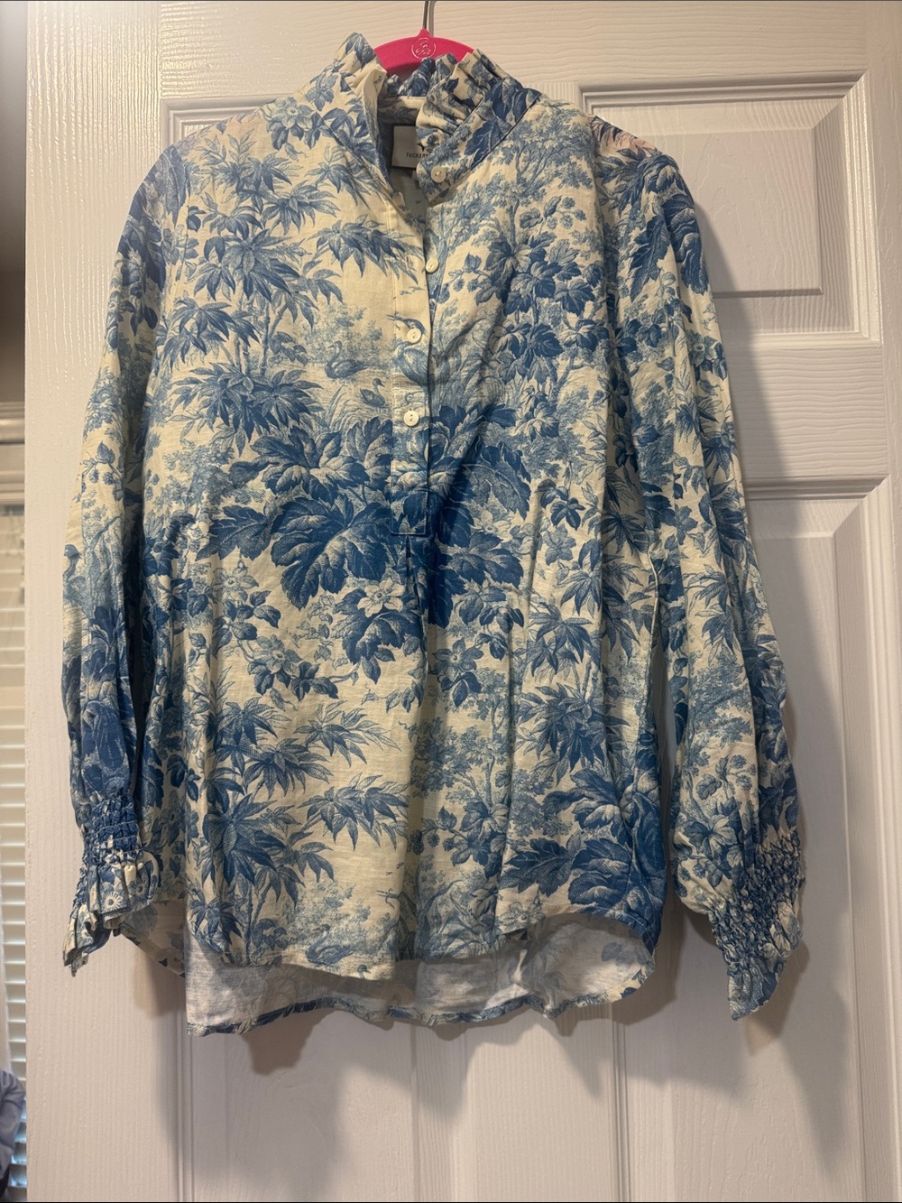 Tuckernuck Blue and Cream Floral Button-Front Blouse
